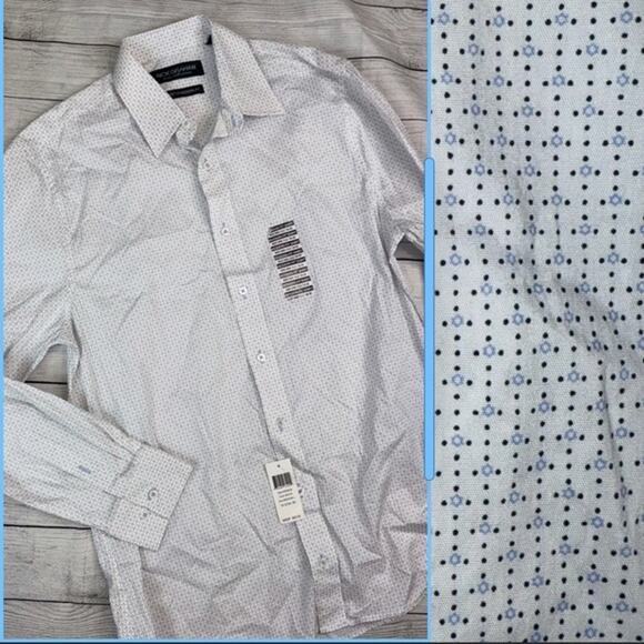 Nick Graham NWT Men's Modern Fit Buttoned Shirt White / Light Blue Medium 15.5 - Picture 1 of 9